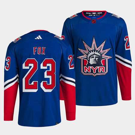 Mens New York Rangers #23 Adam Fox Blue 2022 Reverse Retro Stitched Jersey Dzhi